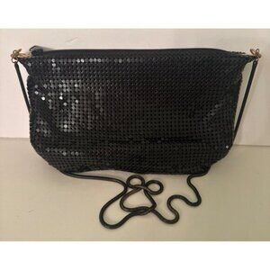 Vintage Pelle Italia Black Mesh Evening Bag, Snake Chain Strap & Zip Closure 10”